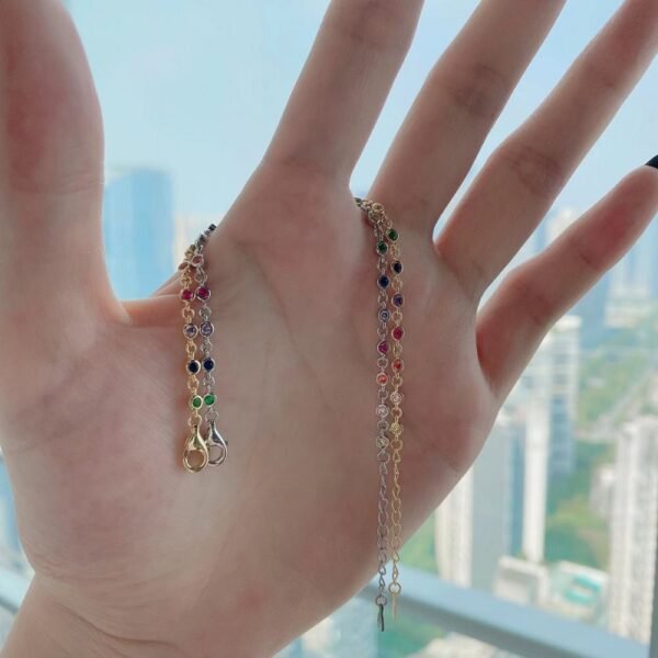 Round Rainbow Cubic Zirconia Bezel Link Bracelet