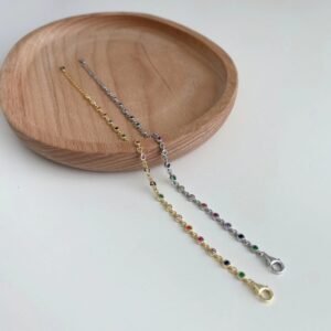 Round Rainbow Cubic Zirconia Bezel Link Bracelet