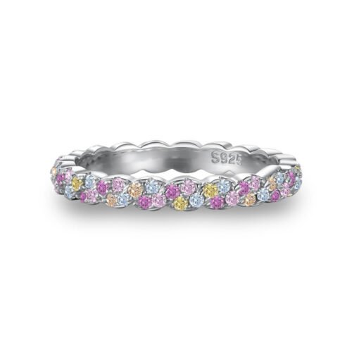 Round Rainbow Cubic Zirconia Eternity Flower Band