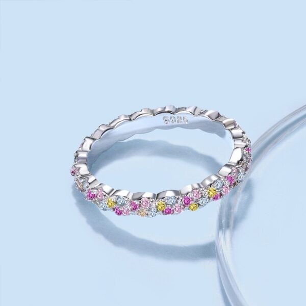 Round Rainbow Cubic Zirconia Eternity Flower Band