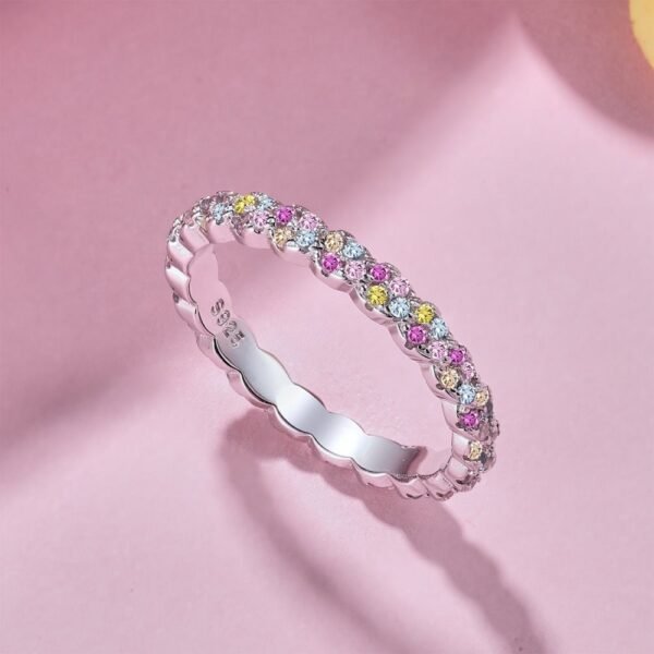 Round Rainbow Cubic Zirconia Eternity Flower Band