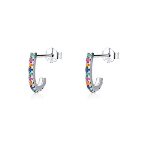 Round Rainbow Cubic Zirconia Half Hoop Earrings