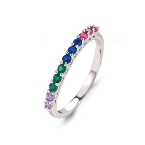 Round Rainbow Cubic Zirconia Half-Set Band