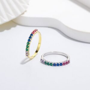 Round Rainbow Cubic Zirconia Half-Set Band