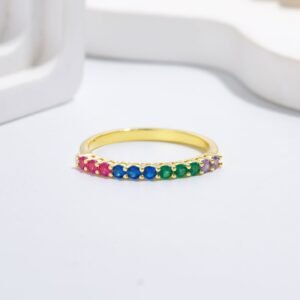 Round Rainbow Cubic Zirconia Half-Set Band