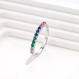 Round Rainbow Cubic Zirconia Half-Set Band