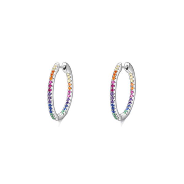 Round Rainbow Cubic Zirconia Hoop Earrings