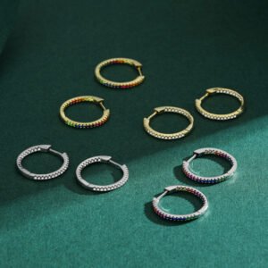 Round Rainbow Cubic Zirconia Hoop Earrings