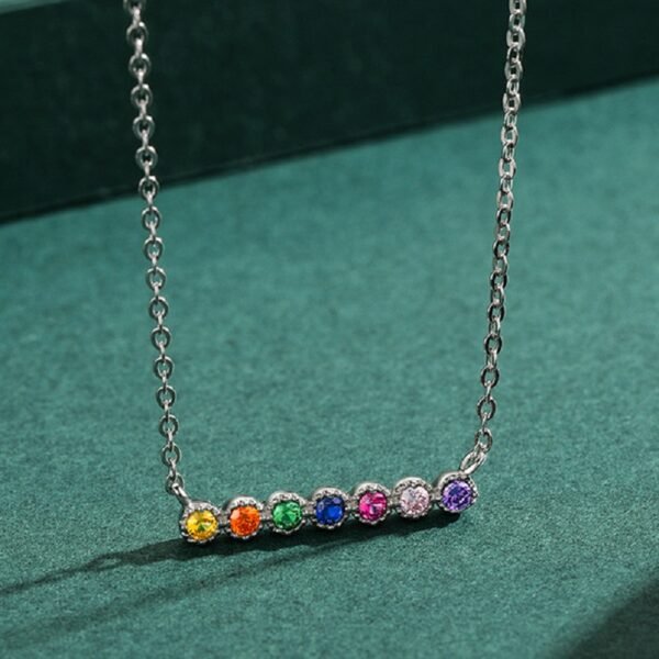 Round Rainbow Cubic Zirconia Link Necklace