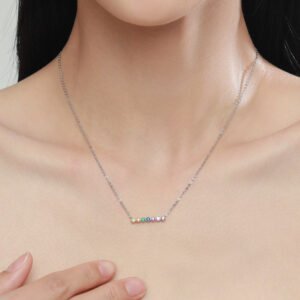 Round Rainbow Cubic Zirconia Link Necklace