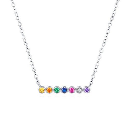 Round Rainbow Cubic Zirconia Link Necklace