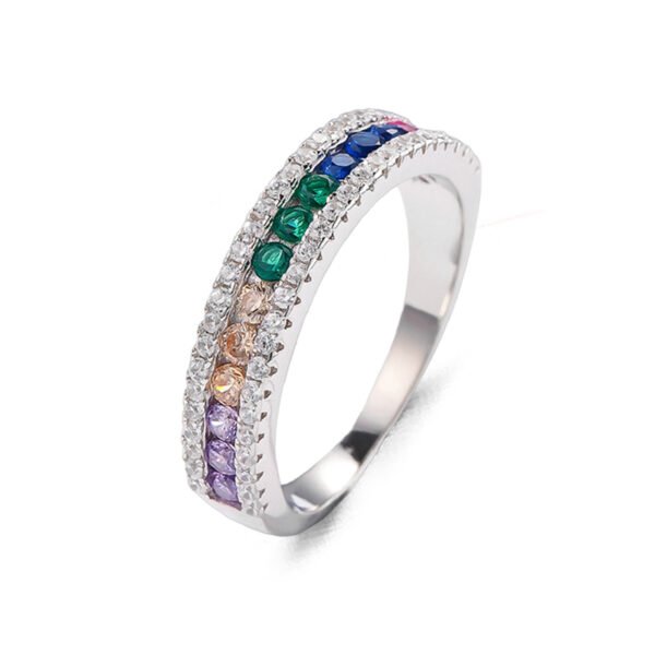 Round Rainbow Cubic Zirconia Pave Channel Ring