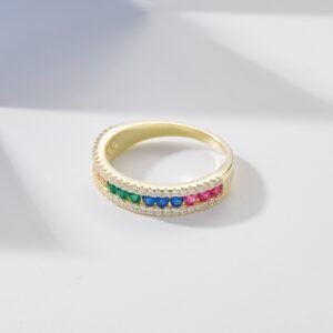 Round Rainbow Cubic Zirconia Pave Channel Ring