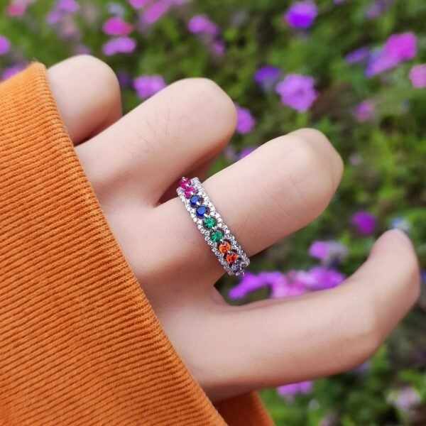 Round Rainbow Cubic Zirconia Pave Ring