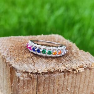 Round Rainbow Cubic Zirconia Pave Ring