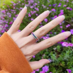 Round Rainbow Cubic Zirconia Pave Ring