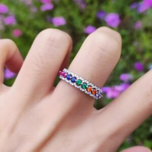 Round Rainbow Cubic Zirconia Pave Ring