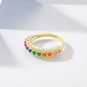 Round Rainbow Cubic Zirconia Pave Ring