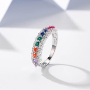 Round Rainbow Cubic Zirconia Pave Ring