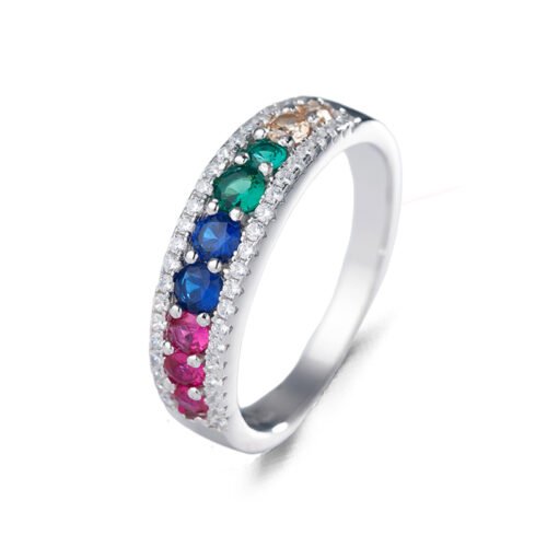 Round Rainbow Cubic Zirconia Ring With Pave