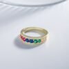 Round Rainbow Cubic Zirconia Ring With Pave
