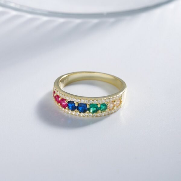Round Rainbow Cubic Zirconia Ring With Pave