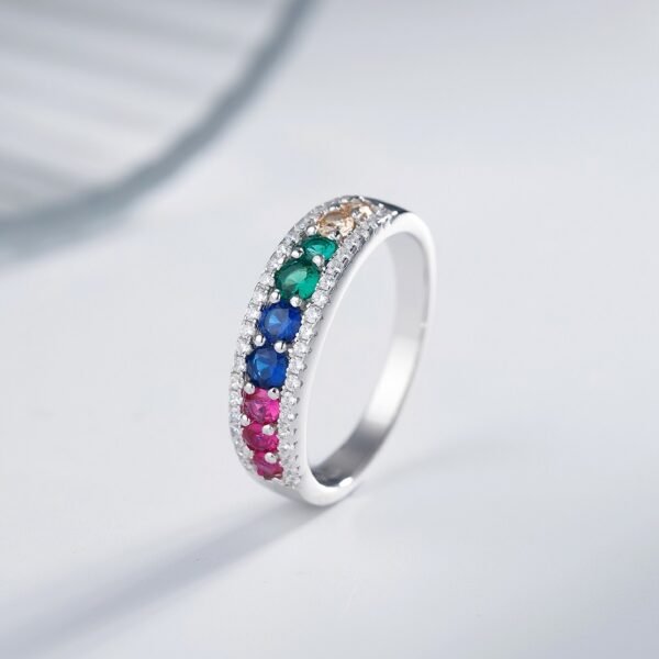 Round Rainbow Cubic Zirconia Ring With Pave