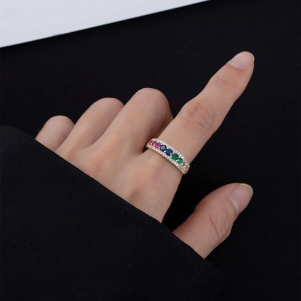 Round Rainbow Cubic Zirconia Ring With Pave