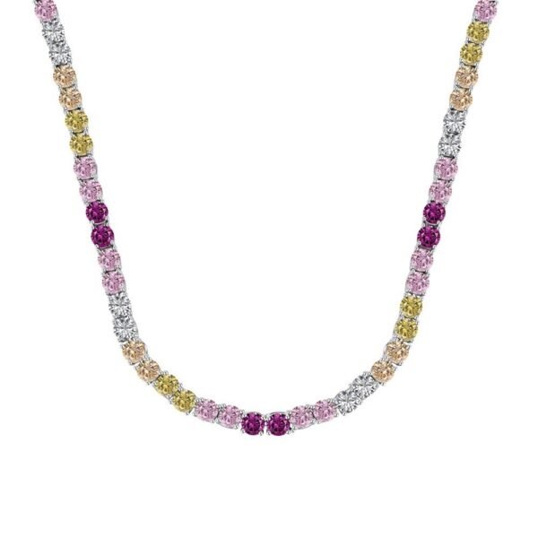 Round Rainbow Cubic Zirconia Tennis Necklace