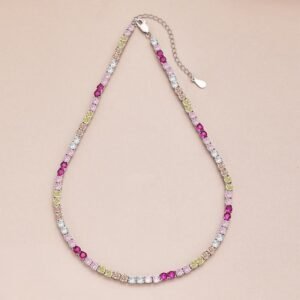 Round Rainbow Cubic Zirconia Tennis Necklace