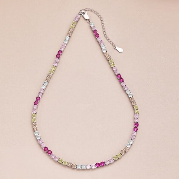 Round Rainbow Cubic Zirconia Tennis Necklace