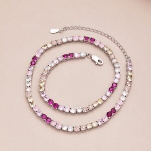 Round Rainbow Cubic Zirconia Tennis Necklace