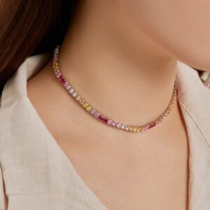 Round Rainbow Cubic Zirconia Tennis Necklace