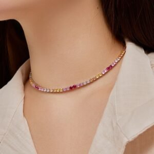 Round Rainbow Cubic Zirconia Tennis Necklace