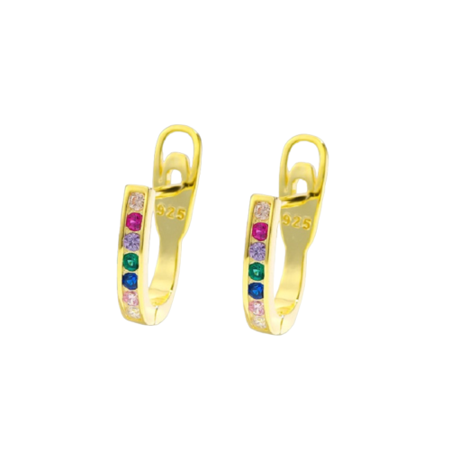 Round Rainbow Cubic Zirconia U Shape Hoop Earrings