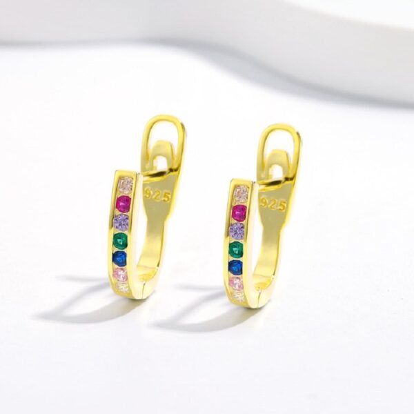 Round Rainbow Cubic Zirconia U Shape Hoop Earrings