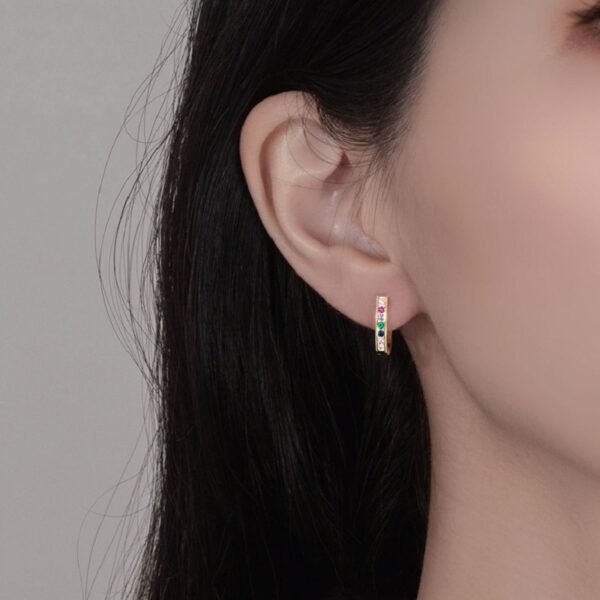 Round Rainbow Cubic Zirconia U Shape Hoop Earrings