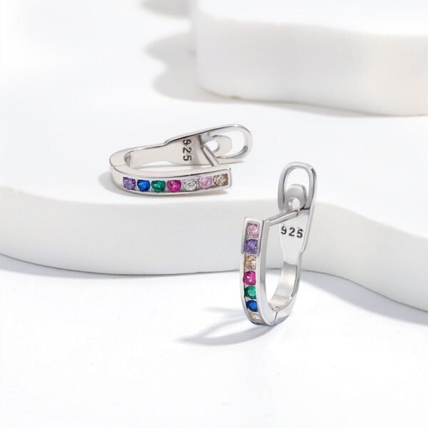 Round Rainbow Cubic Zirconia U Shape Hoop Earrings