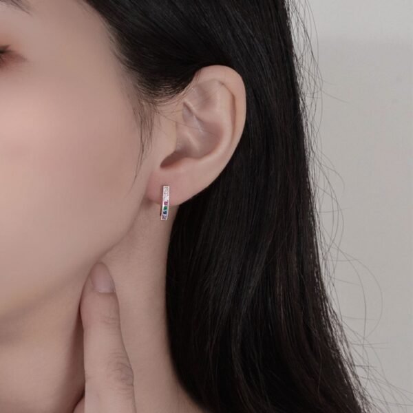 Round Rainbow Cubic Zirconia U Shape Hoop Earrings