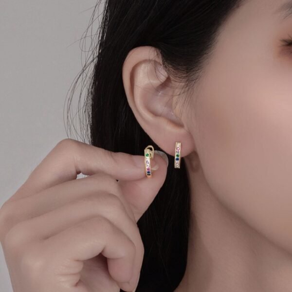 Round Rainbow Cubic Zirconia U Shape Hoop Earrings