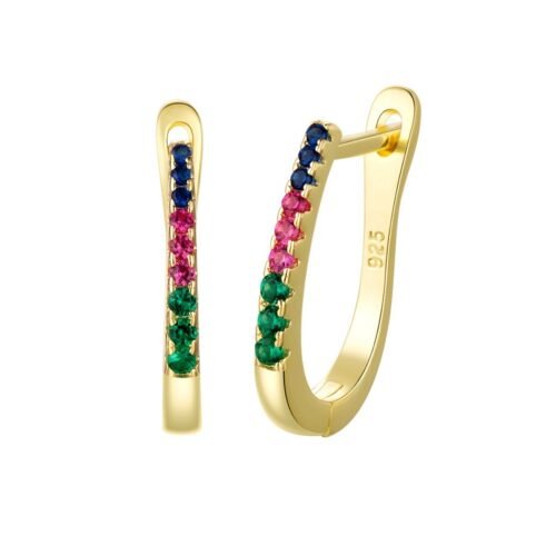 Round Rainbow Cubic Zirconia Unique Hoop Earrings