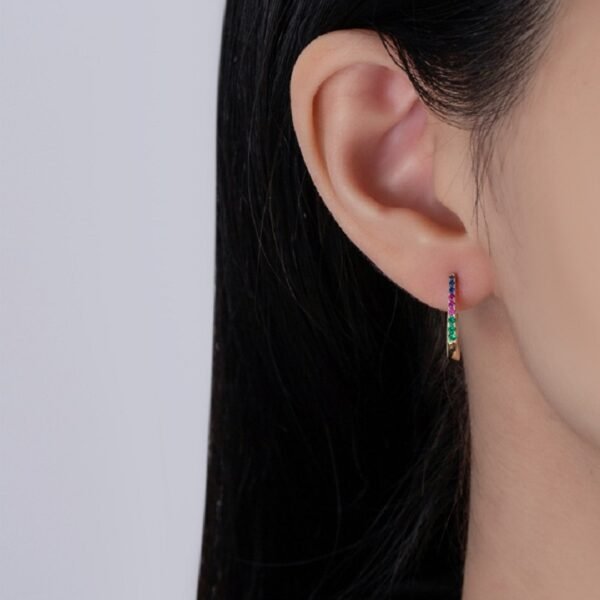 Round Rainbow Cubic Zirconia Unique Hoop Earrings
