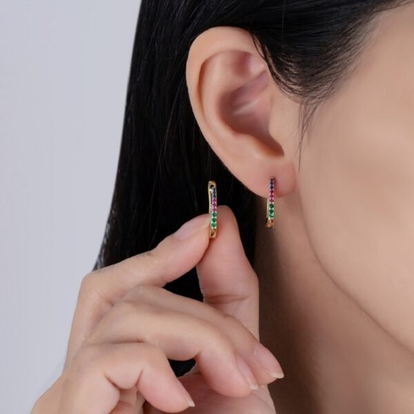 Round Rainbow Cubic Zirconia Unique Hoop Earrings