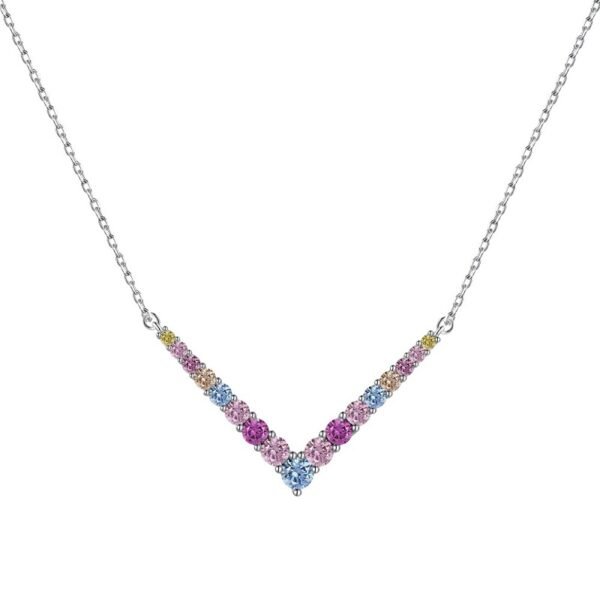 Round Rainbow Cubic Zirconia V Link Necklace