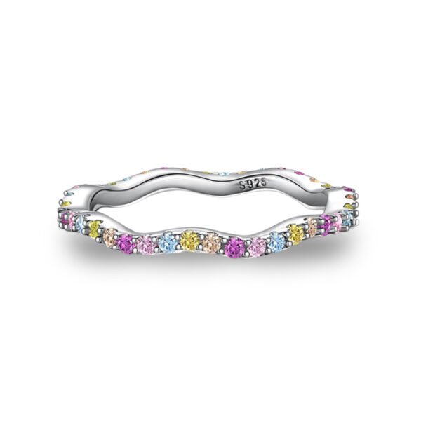 Round Rainbow Cubic Zirconia Wave Ring