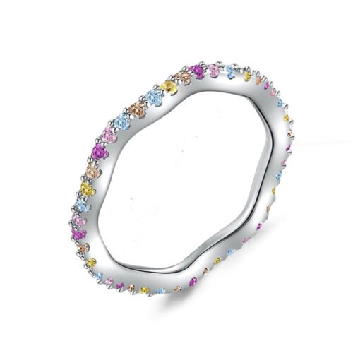 Round Rainbow Cubic Zirconia Wave Ring