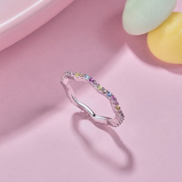 Round Rainbow Cubic Zirconia Wave Ring