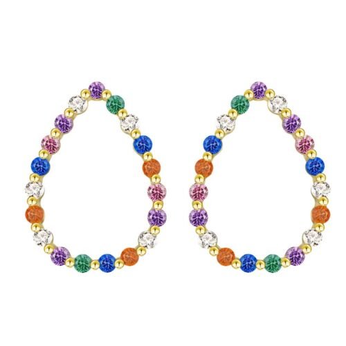 Round Shaped Rainbow Cubic Zirconia Drop Earrings