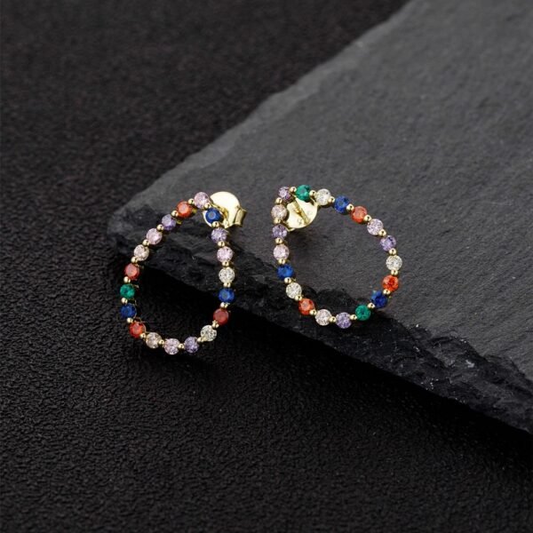 Round Shaped Rainbow Cubic Zirconia Drop Earrings