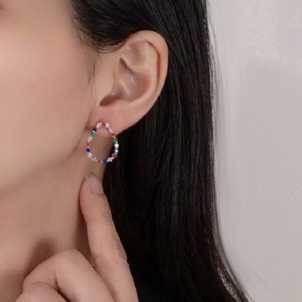 Round Shaped Rainbow Cubic Zirconia Drop Earrings